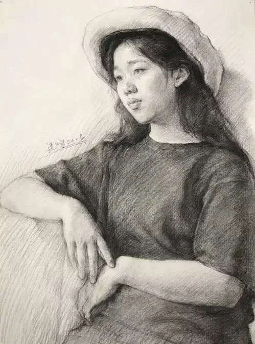 女黑白头像素描hendry