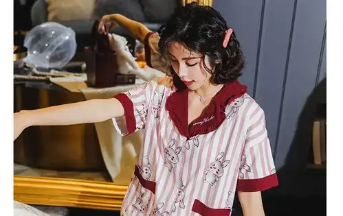睡衣女夏季短袖纯棉薄款两件套装学生可爱卡通韩版甜美少女居家服