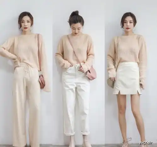 女孩初秋这么穿美得过分小v领针织衫露出纤细锁骨,性感可爱