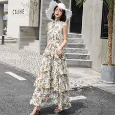韩版时尚舒适优雅气质连衣裙高腰套头2021年夏季