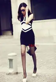 cc韩版修身显瘦拼色针织包臀紧身背心裙修身纯色ol女连衣裙包邮