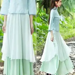2016夏装新款女装雪纺半身裙大摆裙复古文艺长裙显瘦仙女