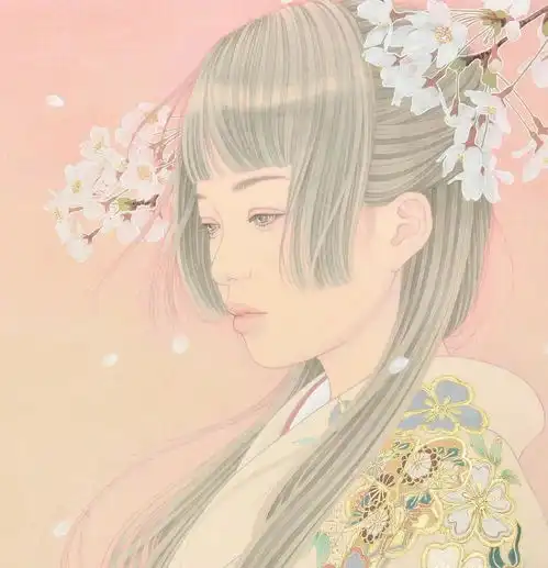 日本女画家的工笔画和服女子,有别致的美