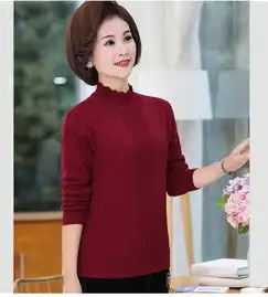 中年上衣中老年女装针织打底衫新款妈妈秋冬装长袖毛衣方块雅漾