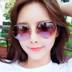 艾可娃女式时尚太阳镜女士金属无框潮流眼镜防紫外线墨镜女双茶片咖啡蜜芽,中国领先的进口母婴限时特卖商城