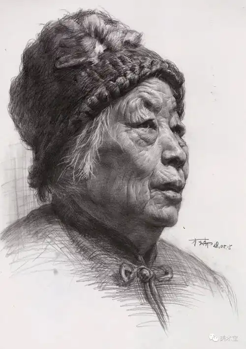 素描头像女老年作画步骤详解