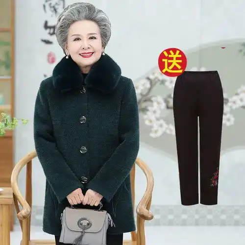 中老年人秋冬装女装奶奶装毛呢外套老人衣服妈妈冬装妮子大衣大码