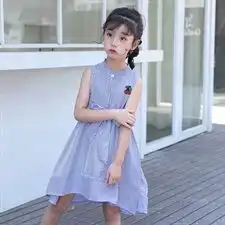 女童樱桃条纹连衣裙
