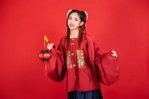 红灯笼背景新年龙年春节美女人物摄影图摄影图