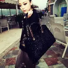 包邮2012新款亮片珠片女包包韩版潮黑色大包欧美简约单肩包女式包