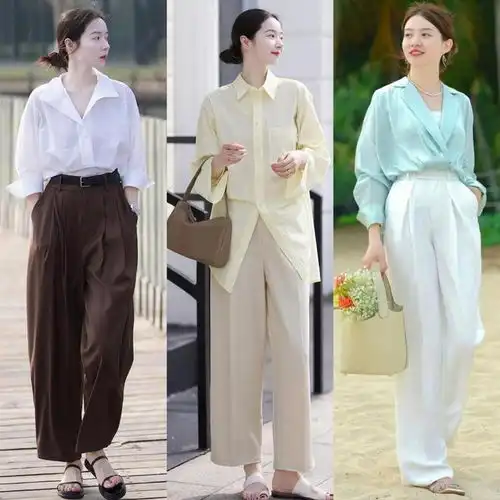 今年春天突然流行起针织衫裙子,衬衫裤子,40女生穿搭太高级