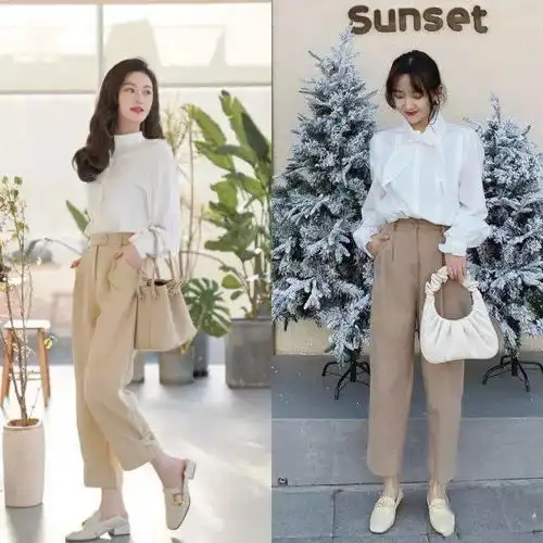 18女人最高级的简约穿搭白衬衫卡其裤,建议照穿