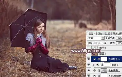 photoshop打造唯美的红褐色林间人物图片
