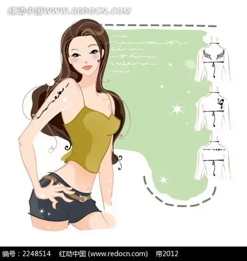 纹身的女生时尚人物插画ai素材免费下载红动网