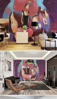 卡通手绘少女可爱抽象美女儿童房背景墙图片素材效果图下载儿童房背景墙图大全电视背景墙编号15648828