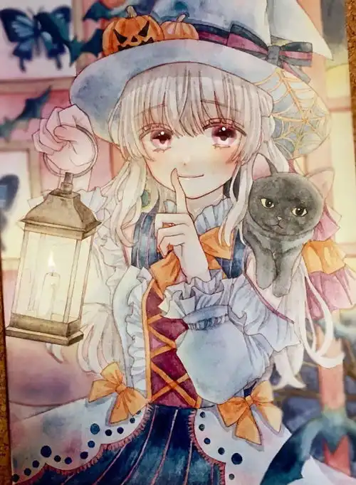 水彩插画清新唯美动漫女孩jk发型手绘上色