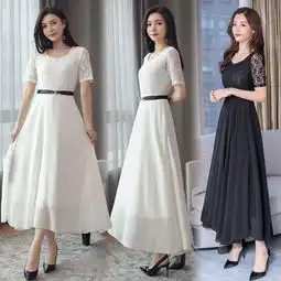 圆领时尚舒适潮流雪纺连衣裙纯色大摆型2019年夏季