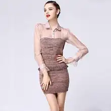 2012秋冬季女装新款欧根纱羊毛拼接亮片透视包臀修身连衣裙性感