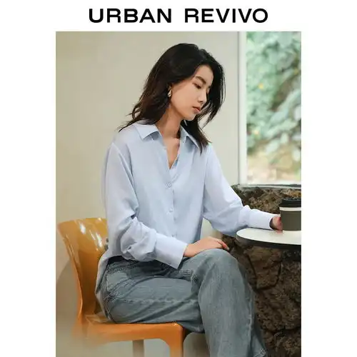 urbanrevivo女士休闲设计感拼接镂空开襟衬衫uwh240073米白s
