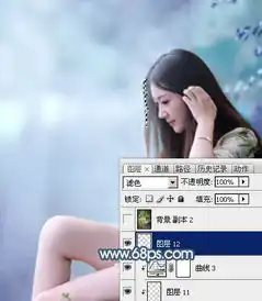 唯美的淡冷色水景美女