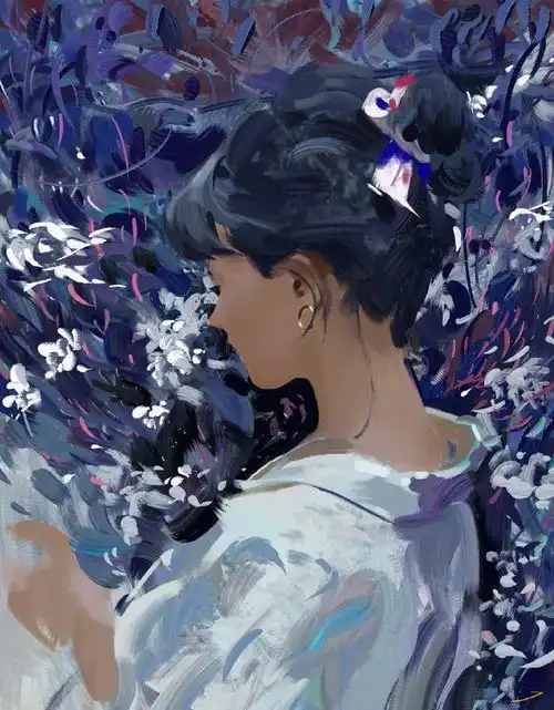 高清油画女意境头像画成