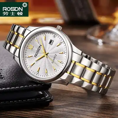 劳士顿男女士手表超薄防水石英表钢带情侣手表一对女腕表可选男表福卡商城