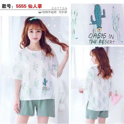 韩版半袖纯棉短袖睡裙全棉少女睡衣女夏甜美可爱卡通家居服连衣裙