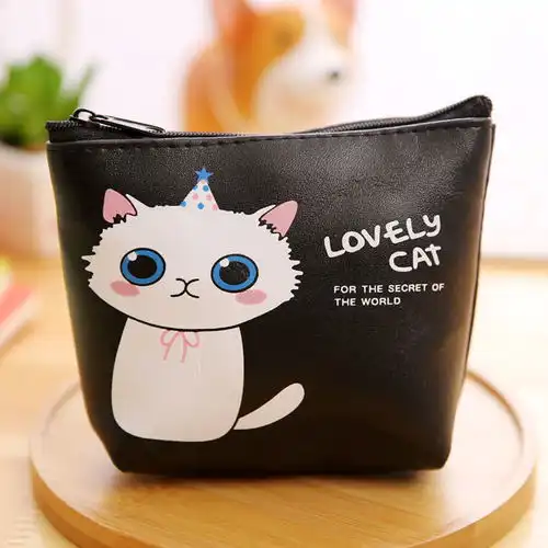 韩国便携化妆包小创意卡通可爱猫咪硬币收纳包皮革女生钥匙零钱包