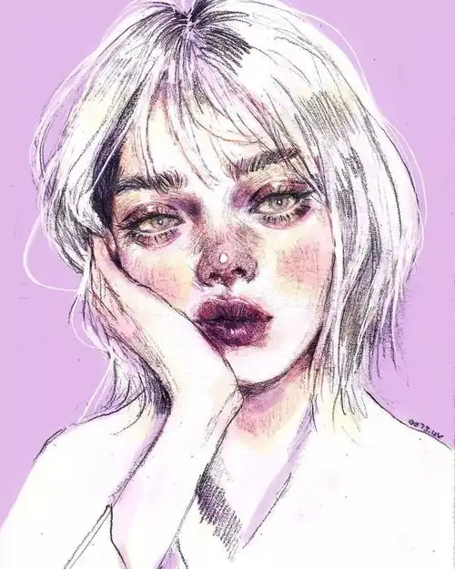 小央美绘画欣赏闪闪发光的皮肤质感,唯美人物少女插画