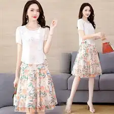 罗得堡2020夏装新款时尚雪纺套裙两件套3905