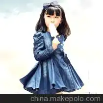 2013秋款新品韩版女童牛仔风衣儿童中长...