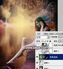 用ps调出唯美红褐色湖边美女图片