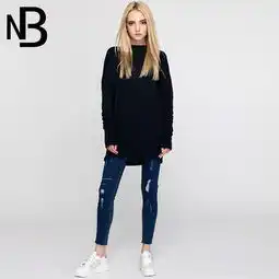 nb秋毛衣女装时尚欧美圆领套头宽松长袖中长款针织衫女士毛衫