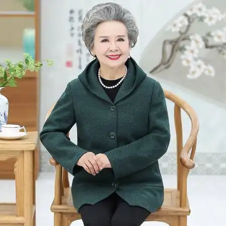 妈妈秋装上衣洋气外套中长款奶奶秋冬款毛呢外套老人呢子衣服女春图片大全邮乐官方网站