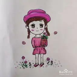 怎样画简单的女孩手拿花的插画