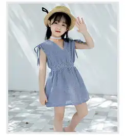 2018夏季女童休闲棉麻裙中大童个性束腰条纹连衣裙