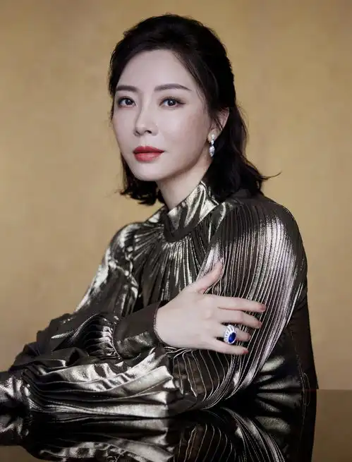 陈数金色褶皱长裙高贵典雅女神范儿十足