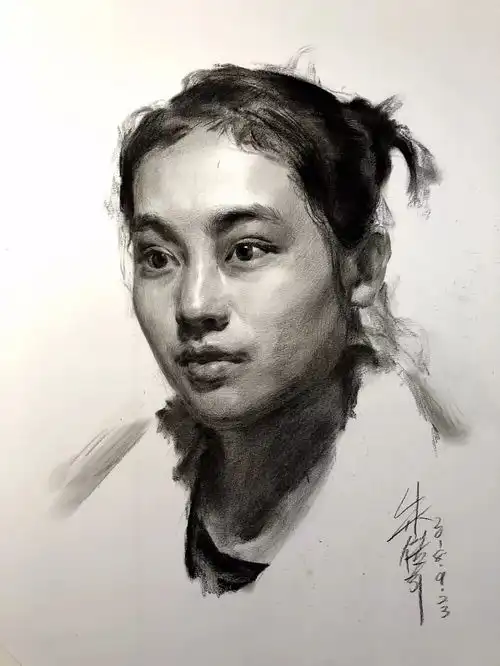 第三一集朱传奇教你画正面微侧专注神情的女青年素描头像