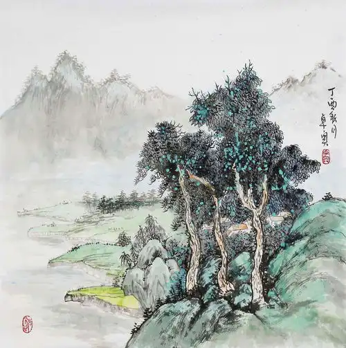 王卓国画山水赏析桃源幽居,闲适至极