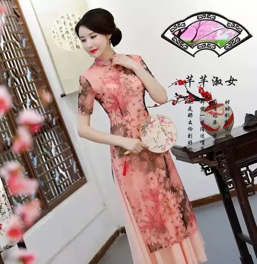 粉嫩欧根纱绣花旗袍,让你美美的的感受一番古典女性柔情