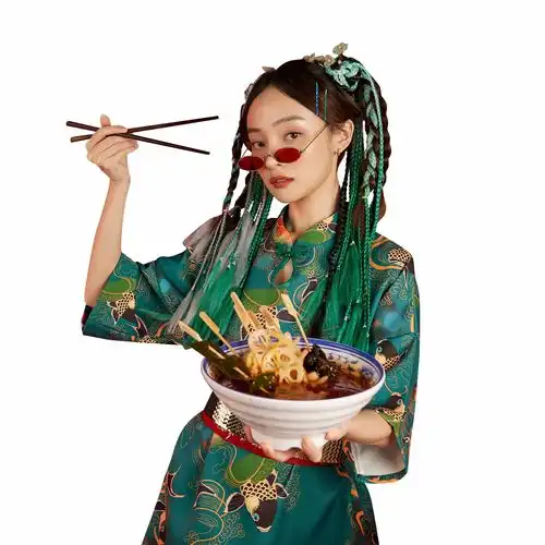 摄图网402021071戴眼镜手拿串串的国潮美女非企业商用人物素材