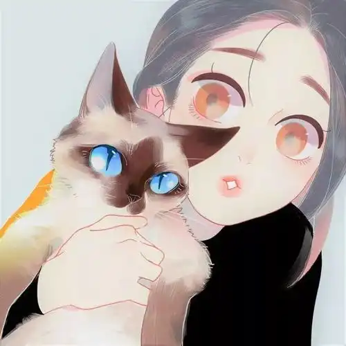 女孩和猫咪的卡通头像崩
