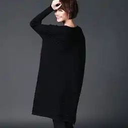 韩版女时尚个性大方块撞色长袖毛衣套头纯棉线衣长款毛衣裙福卡商城