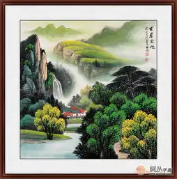 客厅楼梯装饰画,挂山水画寓意步步高升