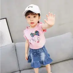 童装2019新款夏季女童时尚个性4粒花字母短袖套潮