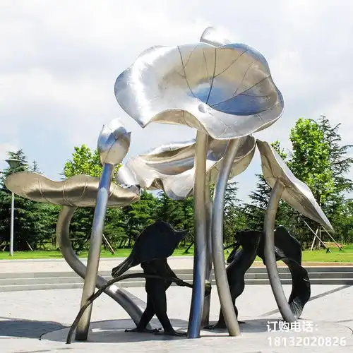 不锈钢仿真荷花荷叶摆件渭南不锈钢荷花雕塑制作厂