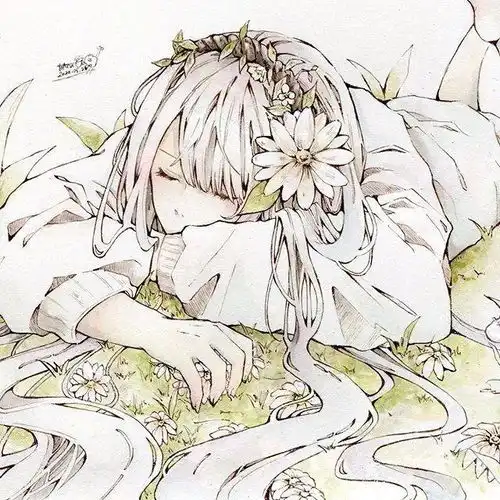 水彩插画自带飘逸的小清新动漫少女