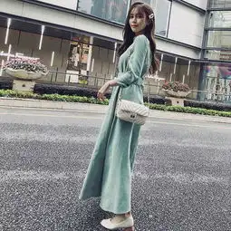 冷系女装桔梗裙复古港味裙灯芯绒连衣裙女神高冷范气质长裙女秋冬