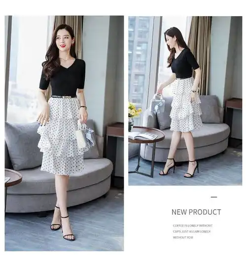 施悦名2019夏装新款女装气质雪纺波点连衣裙韩版时尚显瘦蛋糕裙a