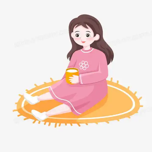 手绘卡通坐在地上喝水的女孩子免抠png图片素材免费下载卡通png30003000像素